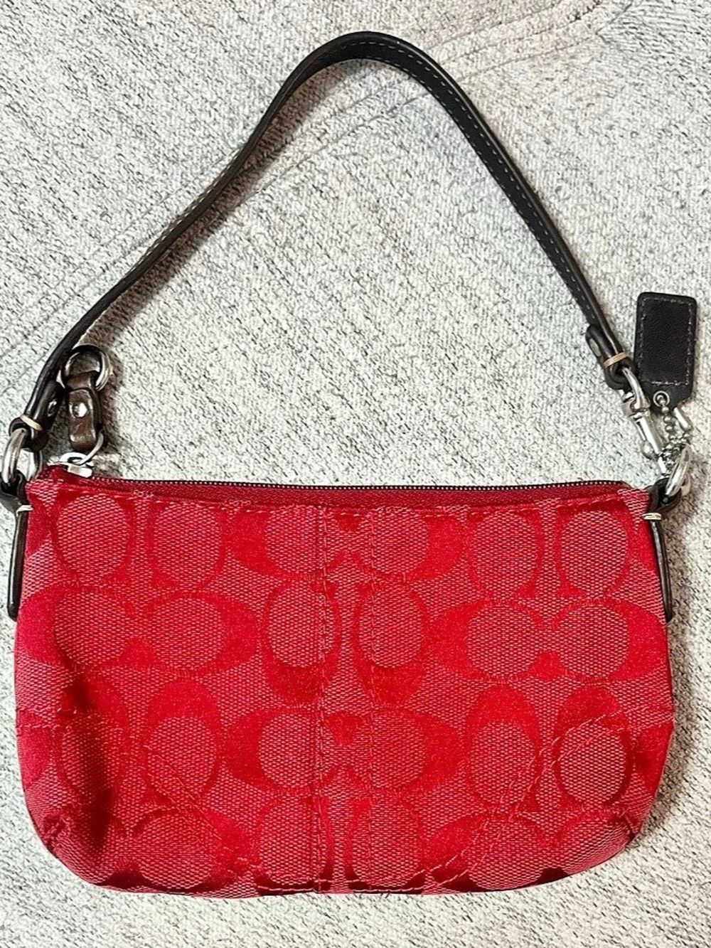 Coach Signature Mini Skinny Wristlet Shoulder Bag in Red & Brown